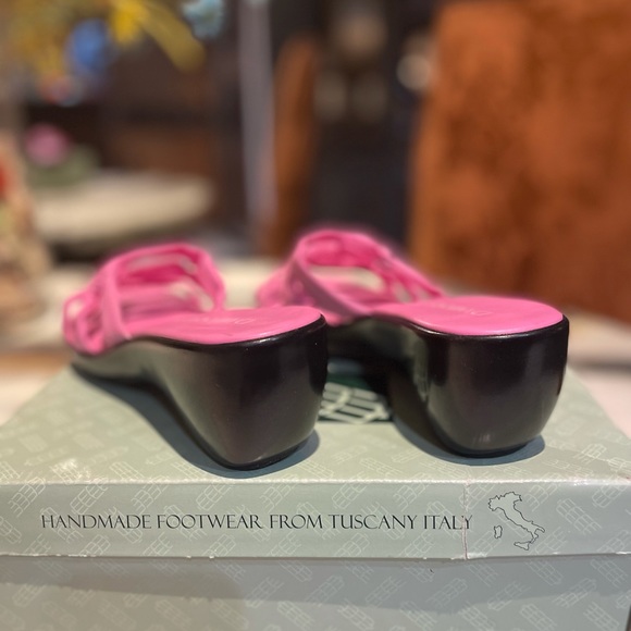 DAMIANI'S Italy Sandals Shoes Platform Wedge Heels Double Knotted Pink Sz 7 - Picture 7 of 9